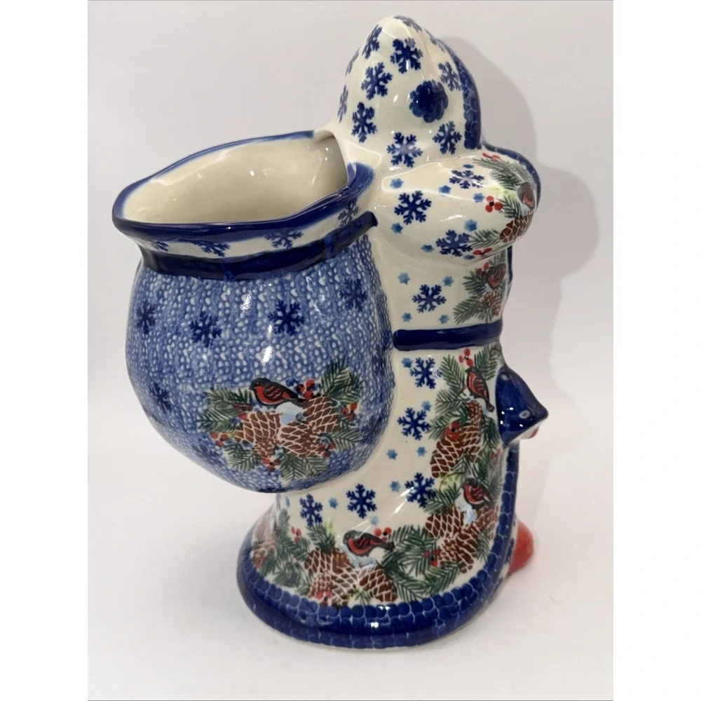 Polish Pottery Kalich SANTA CLAUS WITH BAG  Boleslawiec Artisan Table Cardinals